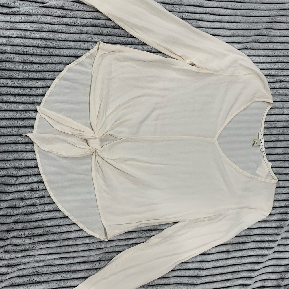 Cream Long Sleeve Blouse With Front Tie Size S